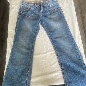 Blue Flare Wide Leg Jeans with Faded Look